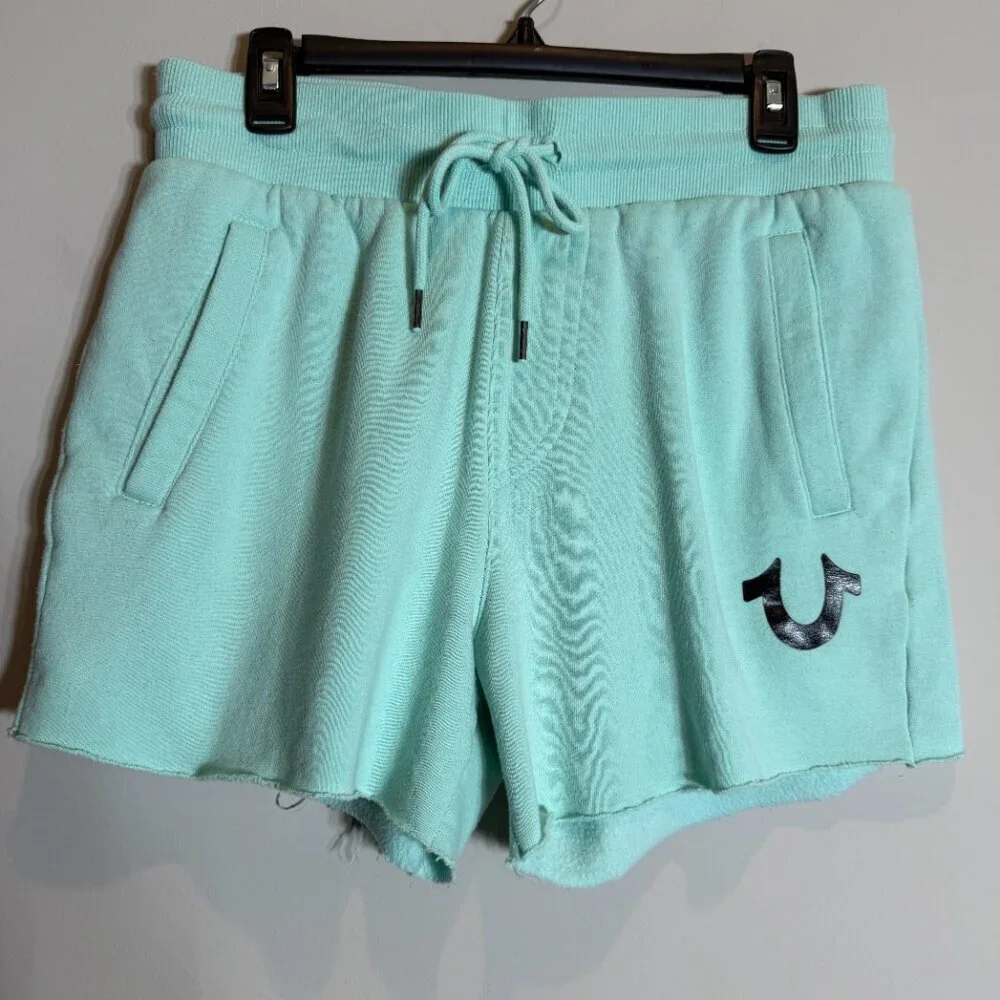 True Religion Cut Off Sweat Shorts Men's Small Blue Active Athleisure Sporty